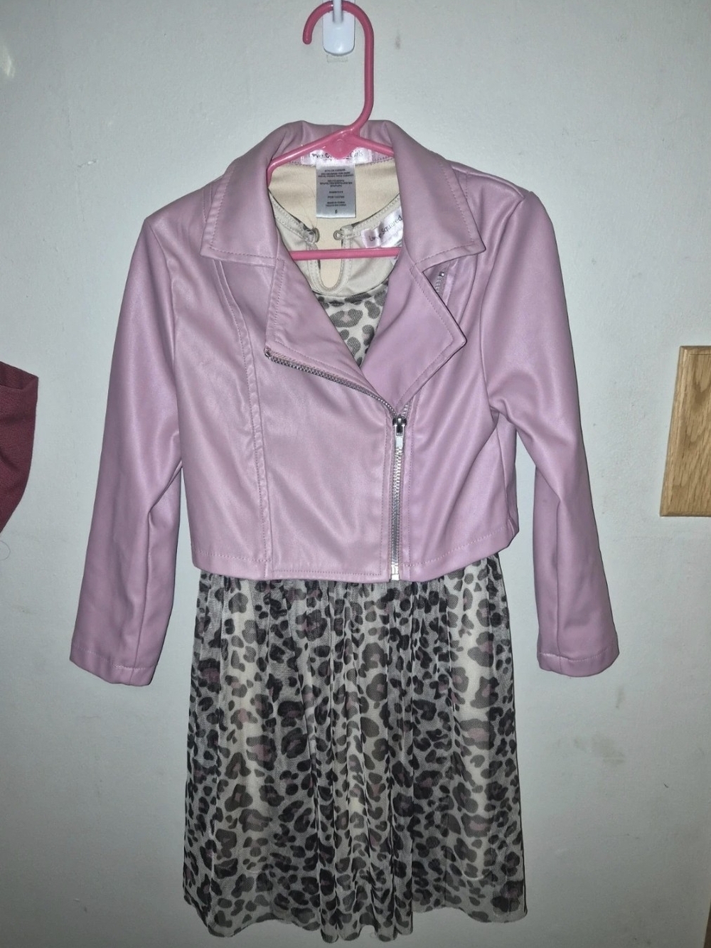 Girls' Pink Faux Leather Moto Jacket - Trendy Layering Piece